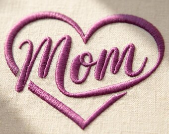 MOM Heart Embroidery Design, Mothers Day Gift Machine Pattern, Love Mom Digital File, Heart Shaped Mama Art, 9 Sizes Instant Download
