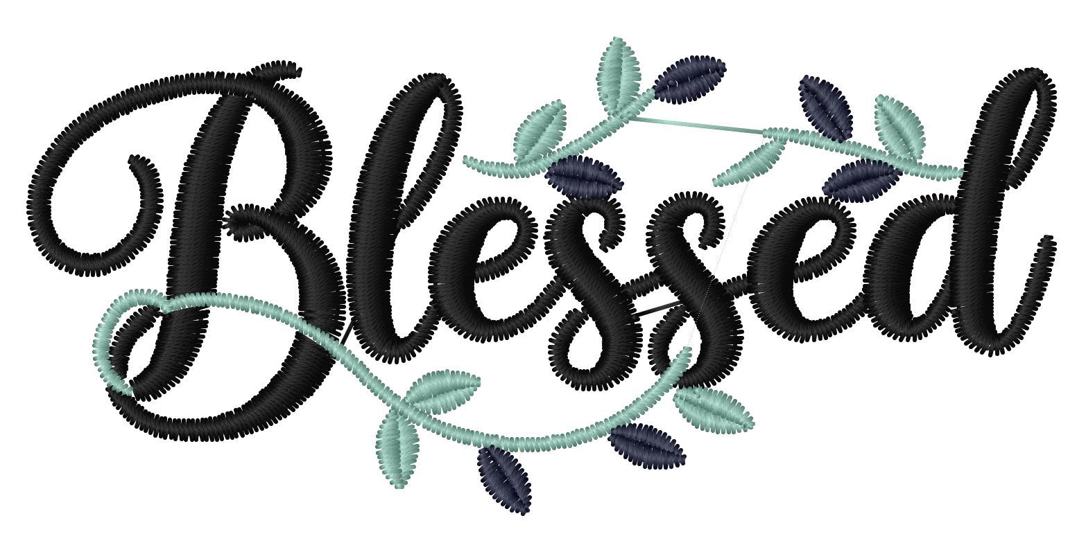 Blessed Machine Embroidery Design With Leafy Vines, Christian Quote ...