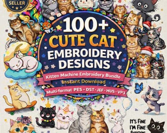 Cat Machine Embroidery Bundle - 100 Adorable Kitten Designs