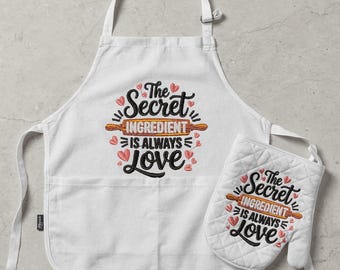 Motif de broderie amour toujours l'ingrédient secret, fichier de broderie machine à pâtisserie, décoration de cuisine avec rouleau à pâtisserie, cadeau de cuisinier, cerceau numérique 4 x 4