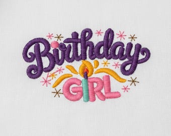Motif de broderie anniversaire fille, fichier de broderie Machine fête d'enfants, jolie bougie anniversaire chemise bricolage, petit cerceau 2 x 3, téléchargement numérique