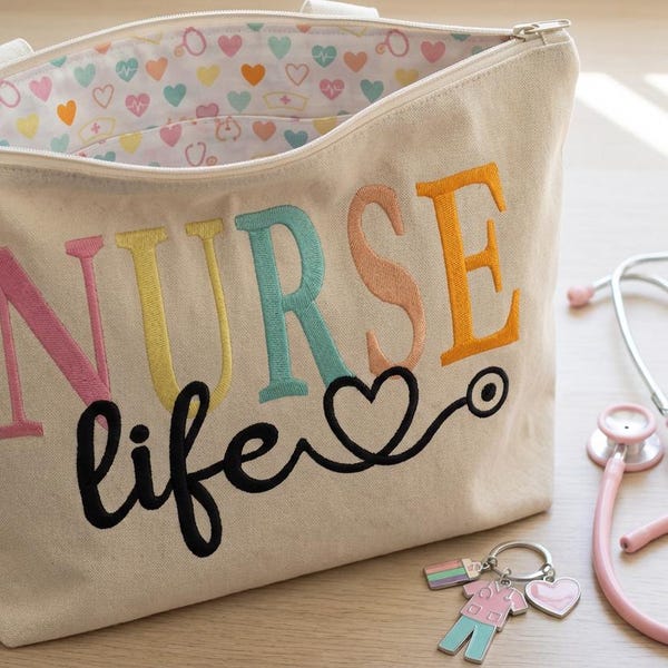Nurse Life Embroidery Design, Medical RN Machine Embroidery File, Nursing Student Gift, Cute Stethoscope Scrub Art, 6x10 Hoop Digital