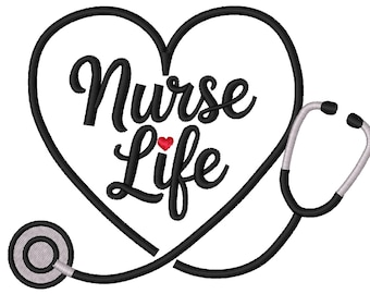 Nurse Life Embroidery Design, Stethoscope Heart Machine Embroidery File, Medical RN Gift, Nursing Logo, Digital Download 5x7, Pes Dst Exp