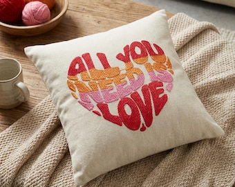 All You Need Is Love Embroidery Design Retro Heart 70s Groovy Valentine's Day Machine Embroidery File 4x4 Hoop Digital Instant Download