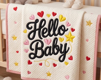 Hello Baby Embroidery Design, Newborn Machine Embroidery File, Baby Shower Gift DIY, Nursery Decor Pattern, 4x4 Hoop, Instant Download