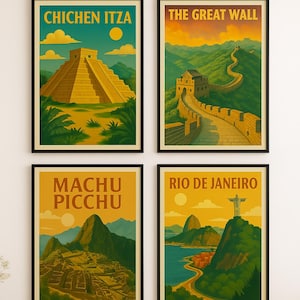 Wonders of the World set of DIGITAL wall posters- Machu Picchu, Chichen Itza, Rio de Janeiro, and the Great Wall of China - Wall art