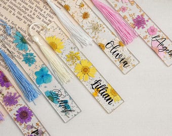 Regalos personalizados, marcapáginas para mujer, marcapáginas de flores personalizado, marcapáginas personalizado con nombre, marcapáginas de resina con margaritas, regalos para lectores, accesorios para libros.