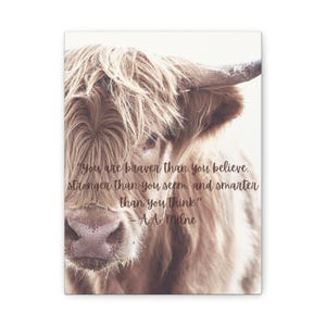 Canvaskunst aan de muur, koe canvas met inspirerend citaat, matte canvasafdruk, uitgerekt, 1 25" - woondecoratie, boerderij muurdecor, rustieke muur