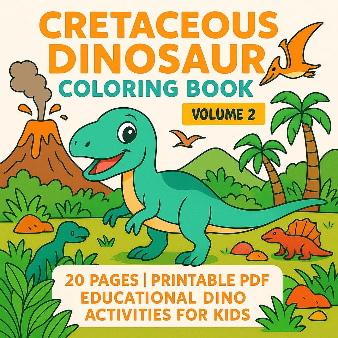 Dinosaur Coloring Book for Kids: 20 Cretaceous Dino Pages (printable ...