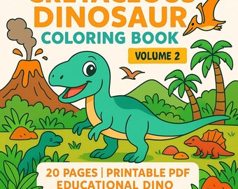 Dinosaur Coloring Book for Kids: 20 Cretaceous Dino Pages (Printable PDF) Volume 2