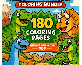 Mega Dinosaur Coloring Pages Bundle – 180 Prehistoric Kids PDF (Digital Download)