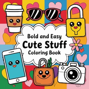 Cute Stuff Malvorlagen, Kawaii druckbare Kunst für Kinder und Erwachsene, digitale Malbuch PDF, lustige Sofort-Download-Blätter