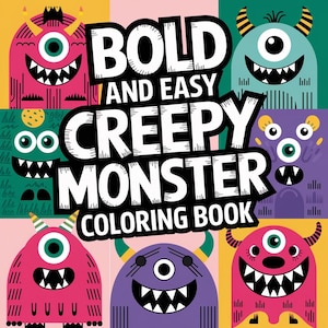 Easy Creepy Monster Coloring Pages, Fun Spooky Printable PDF, Halloween Coloring Book for Kids, Digital Art Activity