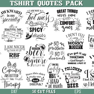 50 T-Shirt Quotes SVG Bundle | Funny & Motivational Shirt Sayings | Cricut Silhouette Cut Files | Digital Download