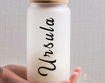 Vaso de lata personalizado con tapa y pajita, vaso de refresco con tapa y pajita, vaso de café helado personalizado, vaso de cristal para despedida de soltera, regalo de Navidad.