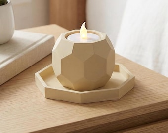 Modern Octagonal LED Tealight Candle Holder with Tray