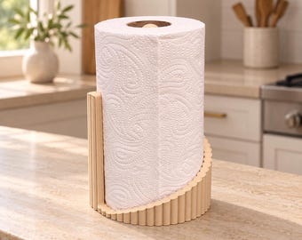 Keukenrolhouder, neutrale geribbelde aanrechtdecoratie, modern vrijstaand keukenaccessoire