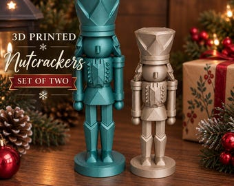 3D-geprinte notenkrakerset | Moderne geometrische kerstdecoratieset van 2