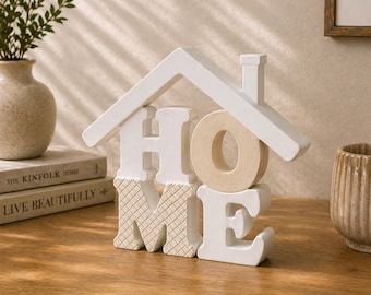 3D-geprint HOME-ornament – minimalistisch huisdecorbord – neutraal plankaccent