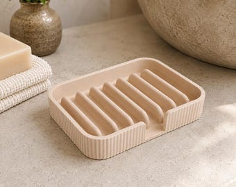 Moderne geribbelde zeepbak met afvoer – Minimalistische zeephouder voor de badkamer
