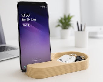 Phone Stand & Desk Organizer – Minimalist Holder Tray for iPhone, Android, Keys, Accessories