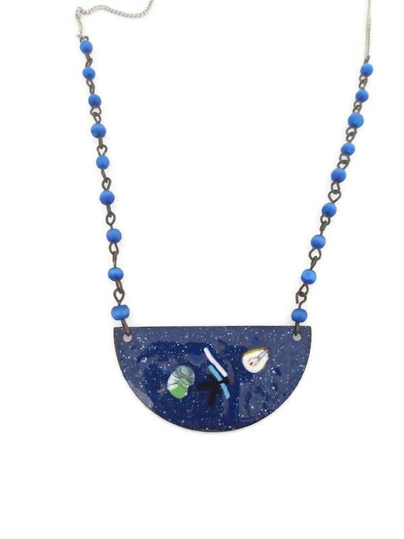 Collier Vintage Avec émaux Bleus - Bijou Occasion, état à Vérifier - Sans Marque, Style Ancien Ou Artisanal