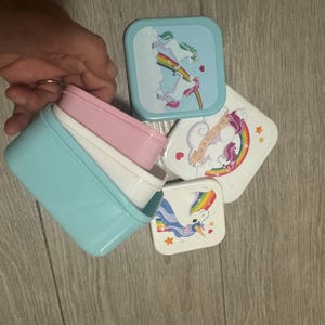 Set of 3 Lunch Boxes – Enchanted Rainbows Unicorn Design | Small Medium Large Kids Snack Pots, Cute Reusable Containers