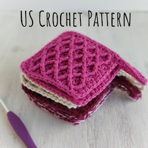 PATRÓN Exfoliantes faciales con textura de diamante Terminología de crochet de EE. UU.