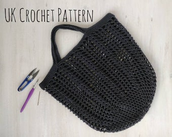 PATTERN Lois Shopping Bag UK version, crochet bag pattern, crochet photo tutorial, string bag pattern, eco string bag