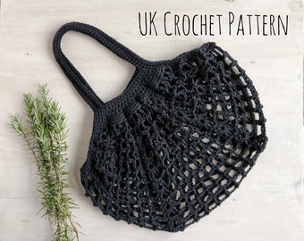PATTERN Frankston Market Bag, crochet bag pattern, crochet photo tutorial, eco string bag UK crochet terminology
