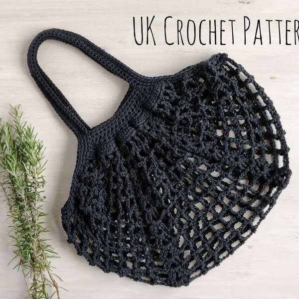 PATTERN Frankston Market Bag, crochet bag pattern, crochet photo tutorial, eco string bag UK crochet terminology