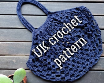 PATTERN Lola Shopping Bag, UK crochet bag pattern, crochet photo tutorial, eco string bag, UK crochet terminology