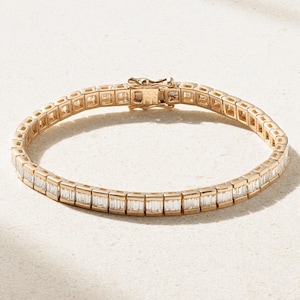 14k Gold Plated Diamond Baguette Bracelet, Diamond Bracelet, Tennis Bracelet, Dainty Bracelet, 925 silver Cubic Zircon Bracelet Gift for Her