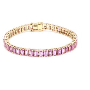 18K Gold, Pink Sapphire Emerald Cut Infinity Bracelet, 925 Sterling Silver bracelet, Pink Zircon Bracelet, tennis bracelet, Bridal Bracelet