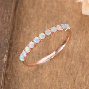 Opal Eternity Ring, Dainty Opal Ring, Gold Opal Ring, Silver Opal Ring, Minimalist Ring, Opal Stacking Ring, Gift for Her, White Opal Ring