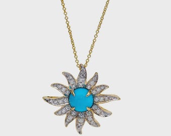 18K Gold Turquoise Necklace, Blue Turquoise Chain Necklace, Gemstone Necklace 925 Sterling Silver Necklace Turquoise Pendant Dainty Necklace