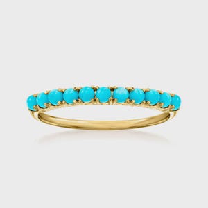 14K gold plated Turquoise Wedding Ring Dainty Ring Dainty Turquoise Ring Turquoise Band Ring Half Eternity Band birthstone ring Gift for mom