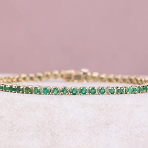 Bracelet tennis rond émeraude en or 14 carats, bracelet émeraude rhodié sur argent sterling, bracelet délicat, bracelet pour femme, bracelet de pierres précieuses