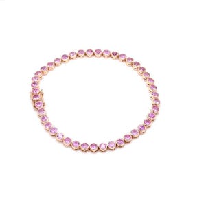 18K Gold Pink sapphire Tennis bracelet, 925 Sterling Silver bracelet Pink Zircon Bracelet jewelry Pink Round tennis bracelet Bridal Bracelet