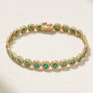 18K Gold Plated Emerald Bracelet / Bezel Set Emerald Tennis Bracelet/ Emerald Layering Bracelet / May Birthday Gift / Dainty Gold Bracelet