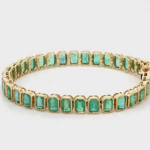 18K Gold Emerald cut tennis bracelet Emerald 925 Sterling Silver bracelet Green Zircon gemstone jewelry Emerald octagon tennis bracelet