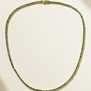 18K Gold Smaragd geschnitten Tennis Halskette Smaragd 925 Sterling Silber Halskette, grüner Zirkon Edelstein Schmuck, Smaragd Runde Tennis Halskette Geschenk