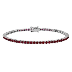 Ruby 3mm Round Tennis Bracelet, Ruby Rhodium Over Sterling Silver Bracelet, Dainty Bracelet Women Bracelet Gemstones Bracelet Gift for her