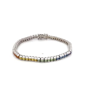 Prinzen Regenbogen Sapphire Tennis Armband, 925 Silber Armband, Regenbogen Geometrie Multi Stein Armband, Frauen Luxus Armband, Tennis Armband