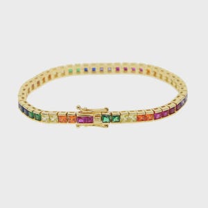 18K Gold Princes Rainbow Sapphire Armband 925 Sterling Silber Armband Regenbogen Geometrie Cz Stein Armband für Frauen Luxus Tennis Armband