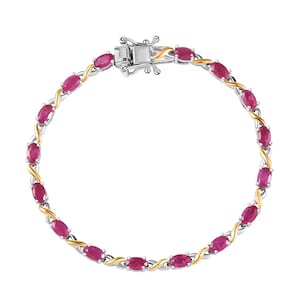Ruby 2 ton Tennis Bracelet, Ruby Rhodium Over Sterling Silver Bracelet, Dainty Bracelet, Women Bracelet Gemstones Bracelet, Anniversary Gift