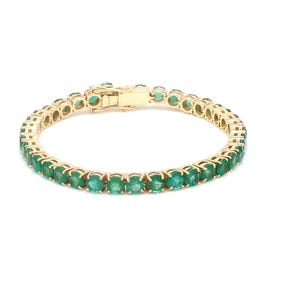 Emerald Round Tennis Bracelet, Emerald Rhodium Over Sterling Silver Bracelet, Dainty Bracelet Women Bracelet Gemstones Bracelet Gift for her