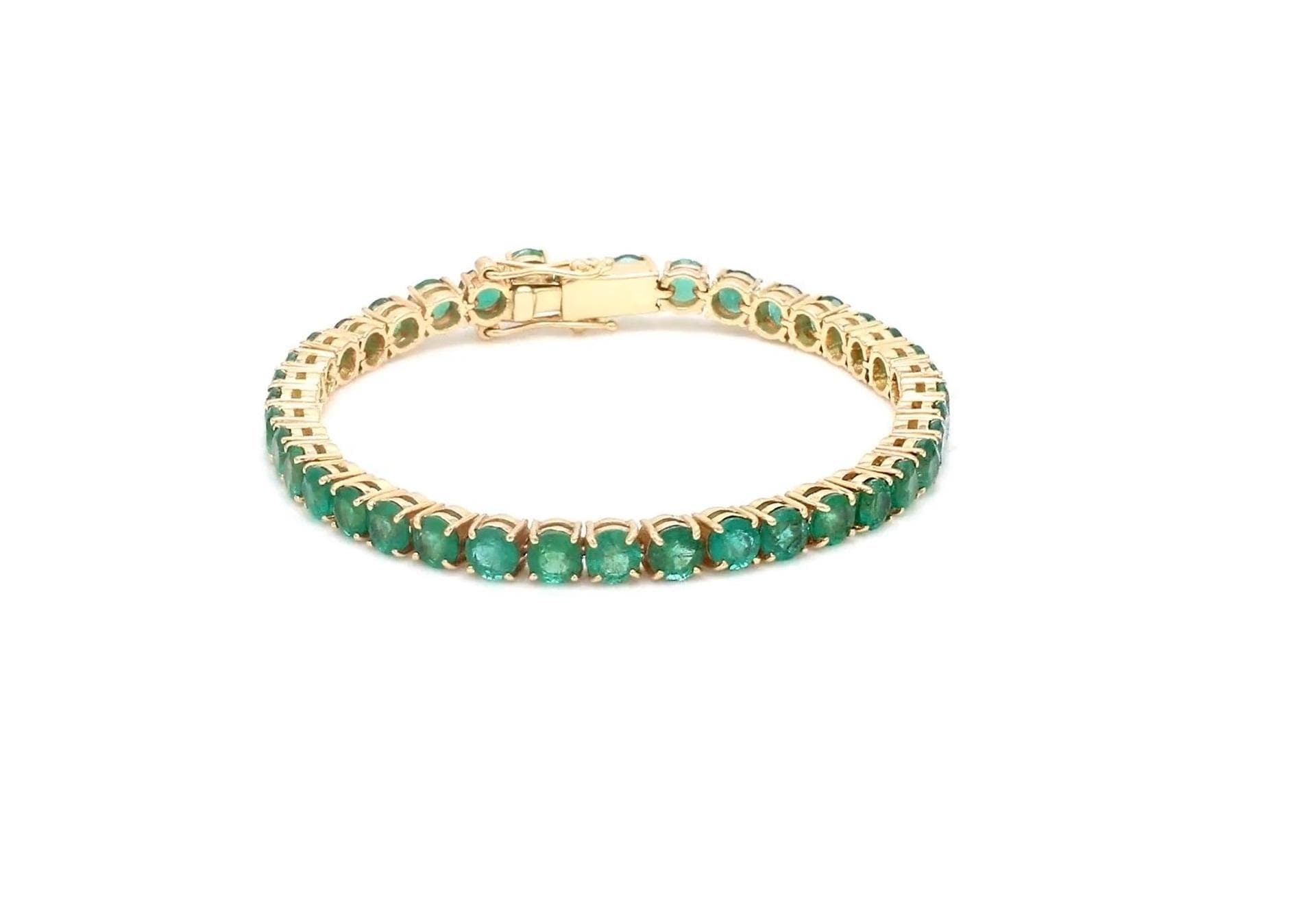 Emerald Round Tennis Bracelet, Emerald Rhodium Over Sterling Silver Bracelet, Dainty Bracelet Women Bracelet Gemstones Bracelet Gift for her