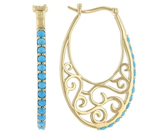 18K Gold Plated Blue Turquoise Hoop Earring, Turquoise Gemstone Hoop, Huggie Hoop Earrings, Turquoise Hoop Earring, Gold Hoop Earring gift