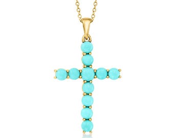 14k gold Plated Elegant Turquoise Cross Necklace, 925 Silver Turquoise Chain Necklace, Turquoise Cross Pendant, December Birthstone Necklace